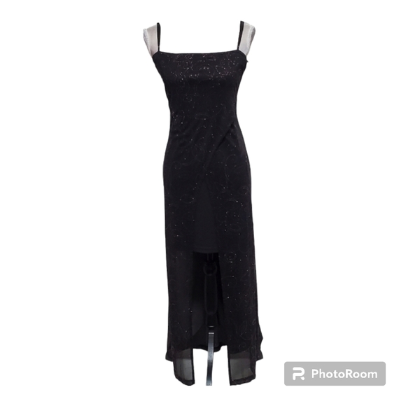 Vintage '90s Next Up Sheer Black Overlay Hi Low Dress Size Medium - Picture 2 of 13